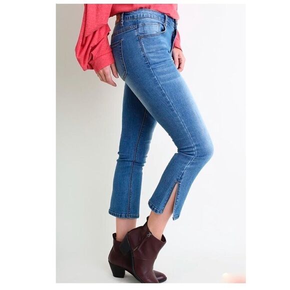 stone Washed Cropped 5 Pocket Stretch Kick Flare Jean - Picture 4 of 10